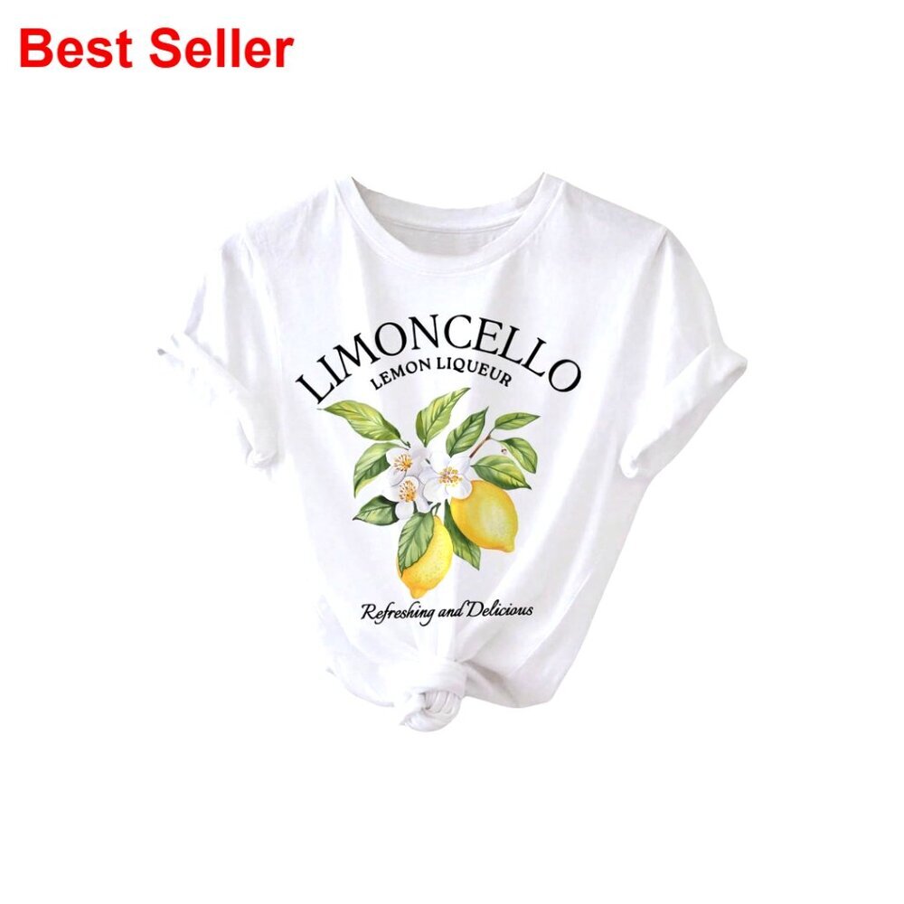Women's Lemon Fruit Graphic Tee Short Sleeve Casual T-Shirt Loose Fit